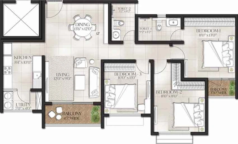 3 BHK Flat in Meridian Park - The Prestige City in Sarjapur, Bangalore - Image 256694