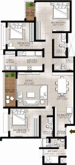 3 BHK Flat in Meridian Park - The Prestige City in Sarjapur, Bangalore - Image 256697