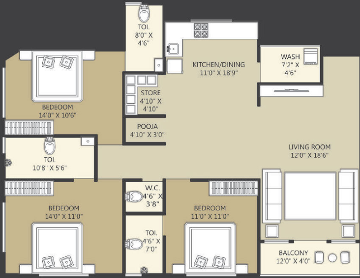 3 BHK Flat in Prestige Oliva Pride in Althan, Surat - Image 473016