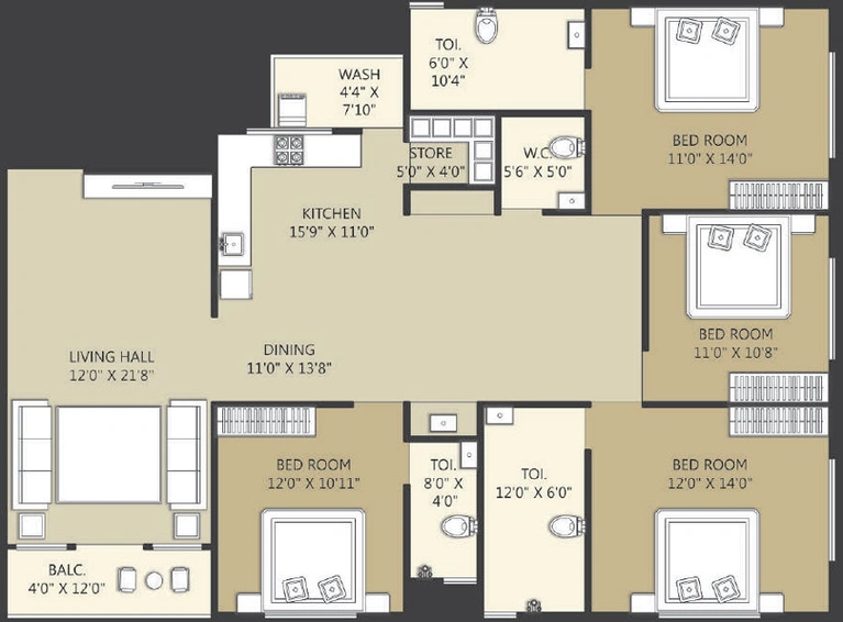 4 BHK Flat in Prestige Oliva Pride in Althan, Surat - Image 473017