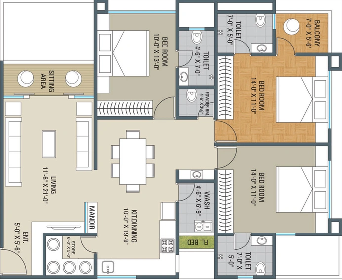 3 BHK Flat in Meera Park in Vesu, Surat - Image 257243