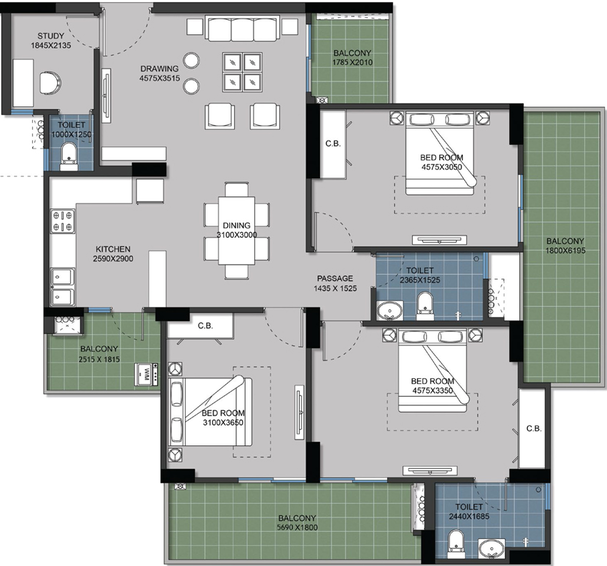 3 BHK Flat in Gulshan Bellina in Sector 16 B, Greater Noida - Image 506503