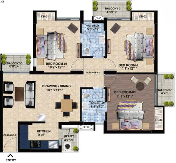 3 BHK Flat in Sikka Kaamya Greens in Sector 10, Greater Noida - Image 506562