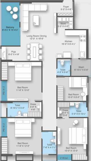 4 BHK Flat in Dhimahi Vrundavan Bliss in Waghodia Road, Vadodara - Image 698282