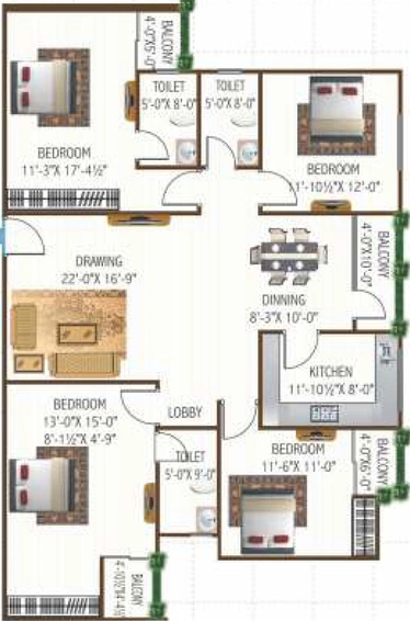 4 BHK Flat in SNG Krishnangan in Bani Park, Jaipur - Image 280036