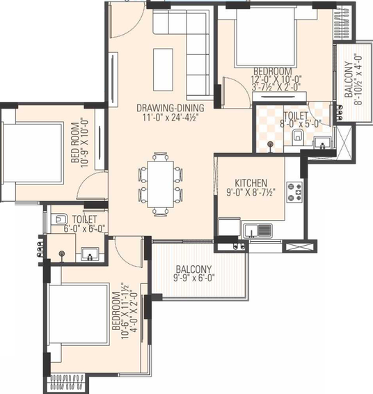 3 BHK Flat in Manglam Dream Avenue in Ajmer Road, Jaipur - Image 502625
