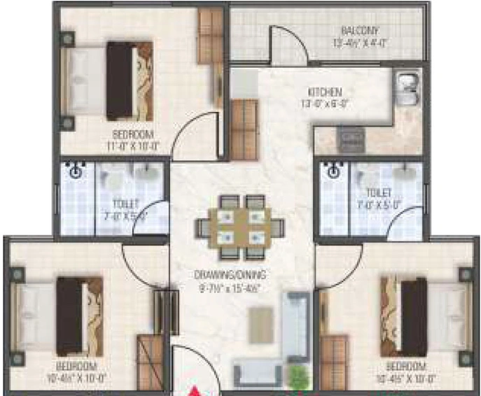 3 BHK Flat in Dhanuka Sunshine Aditya in Vaishali Nagar, Jaipur - Image 623263