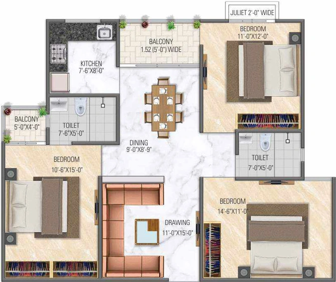 3 BHK Flat in The Century Elite in Ajmer Road, Jaipur - Image 503129