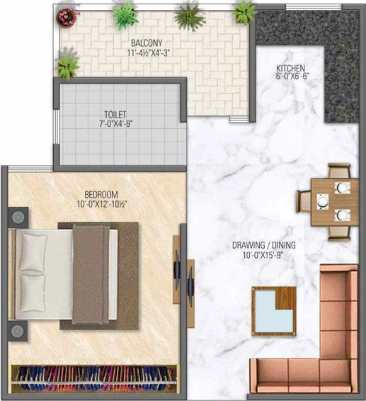 1 BHK Flat in The Century Elite in Ajmer Road, Jaipur - Image 503127