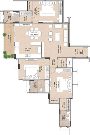 3 BHK Flat in Trimurty Divinity in C Scheme, Jaipur - Image 282009