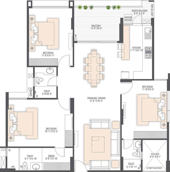 3 BHK Flat in Manglam Radiance in Durgapura, Jaipur - Image 504587