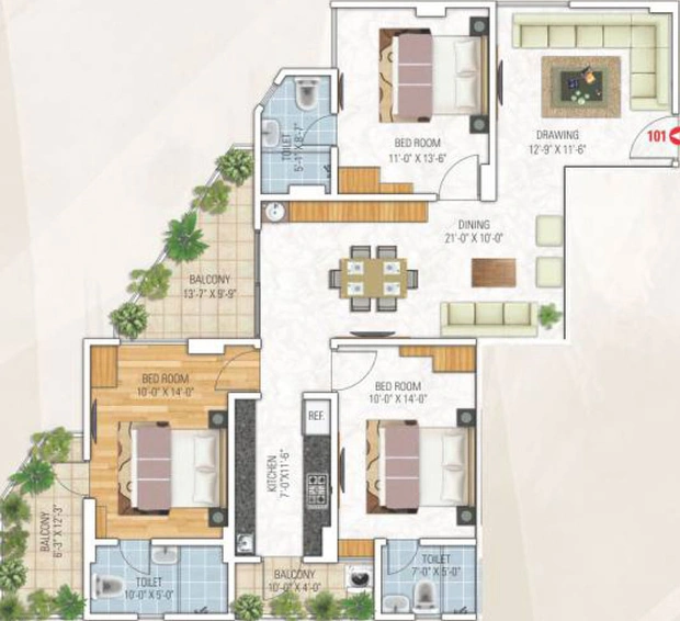 3 BHK Flat in Gangaa Royal Tatvam in Mansarovar, Jaipur - Image 506216