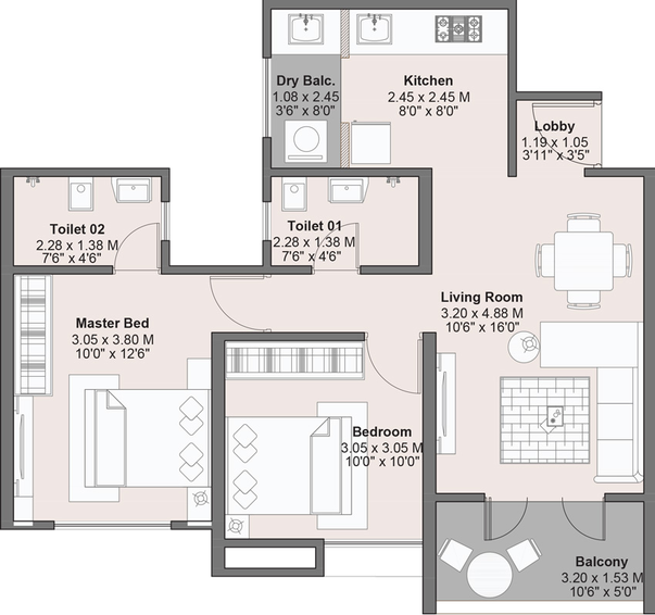 2 BHK Flat in Kohinoor Kaleido in Kharadi, Pune - Image 435388