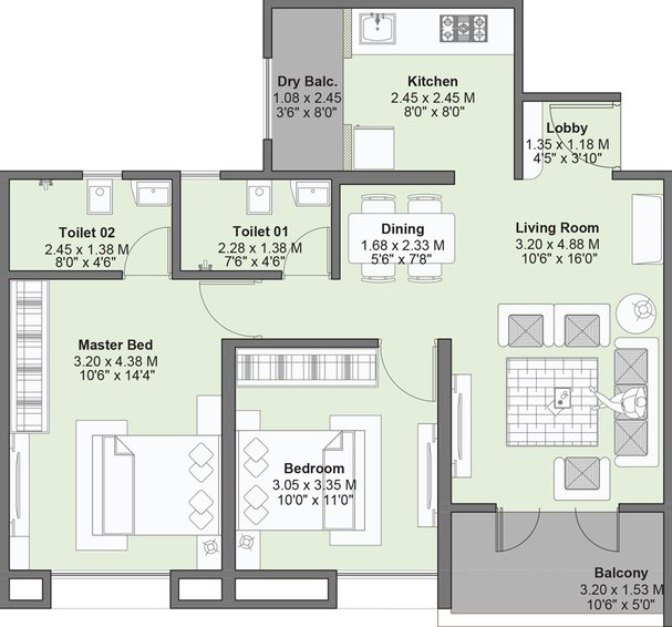 2 BHK Flat in Kohinoor Kaleido in Kharadi, Pune - Image 435389