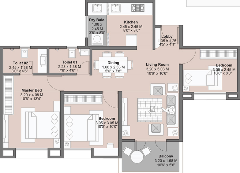3 BHK Flat in Kohinoor Kaleido in Kharadi, Pune - Image 435390