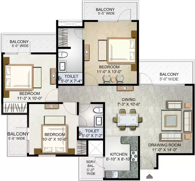 3 BHK Flat in Elegant Ville in Techzone 4, Greater Noida - Image 510709