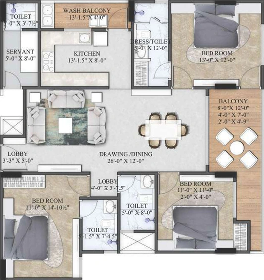 3 BHK Flat in Chordias The Crown in Durgapura, Jaipur - Image 507760