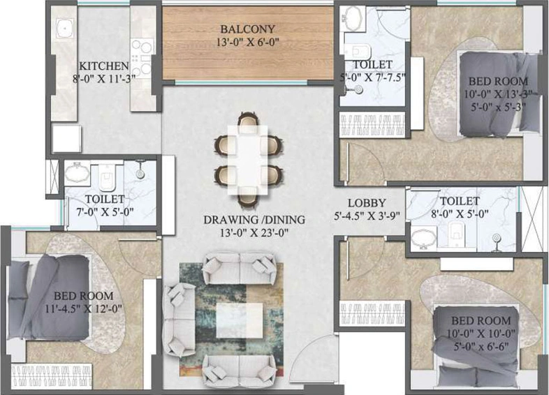 3 BHK Flat in Chordias The Crown in Durgapura, Jaipur - Image 507757