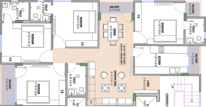 4 BHK Flat in Balaji The Luxe in Mansarovar, Jaipur - Image 509021