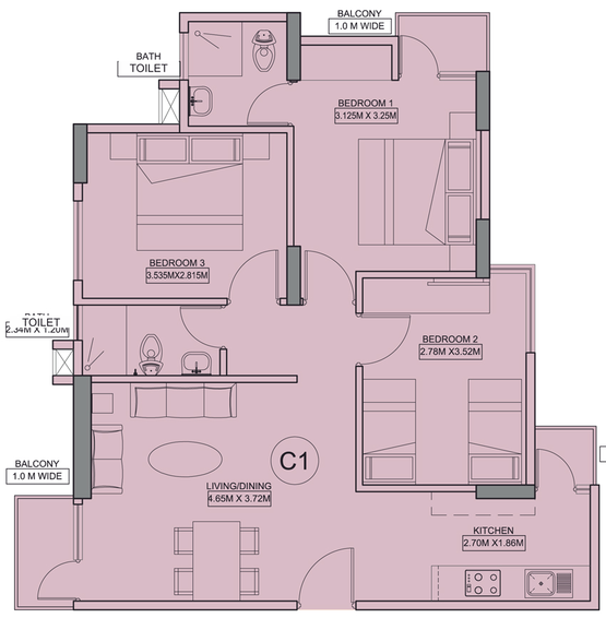 3 BHK Flat in Dream Homes - Wave City in NH 24, Ghaziabad - Image 396296