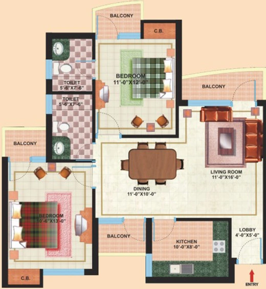 2 BHK Flat in Jaipuria Sunrise Greens in Indirapuram, Ghaziabad - Image 396050