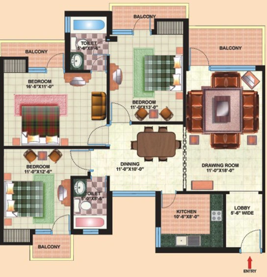 3 BHK Flat in Jaipuria Sunrise Greens in Indirapuram, Ghaziabad - Image 396051