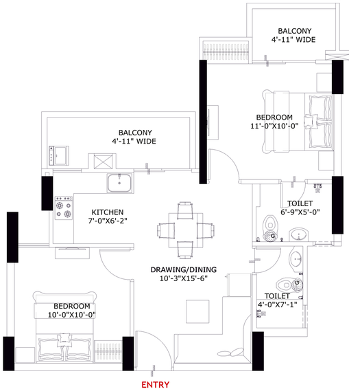 2 BHK Flat in Aegis Trine Towers in Indirapuram, Ghaziabad - Image 668300