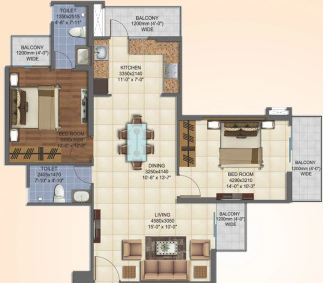 2 BHK Flat in Mahagun Montage in Crossings Republik, Ghaziabad - Image 684770