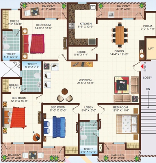 4 BHK Flat in Uninav Bliss in Raj Nagar Extension, Ghaziabad - Image 498887