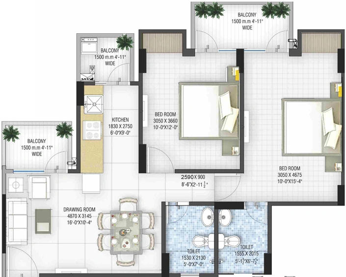 2 BHK Flat in Panchsheel Pebbles in Vaishali, Ghaziabad - Image 313153