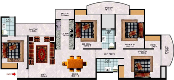 4 BHK Flat in Antriksh Sanskriti in Indirapuram, Ghaziabad - Image 499252