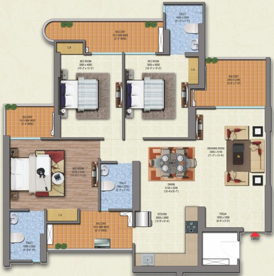 3 BHK Flat in Saya Gold Avenue in Indirapuram, Ghaziabad - Image 675404