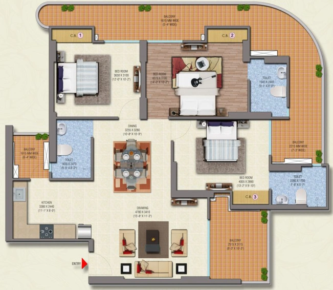 3 BHK Flat in Saya Gold Avenue in Indirapuram, Ghaziabad - Image 675403