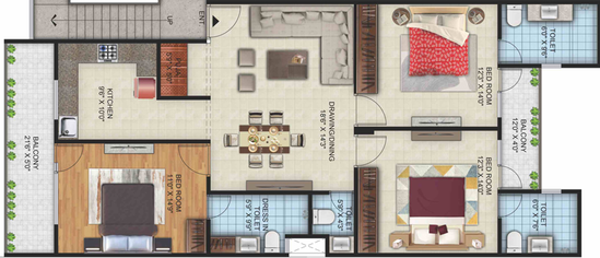 3 BHK Flat in AKJ Green Floors in NH 24, Ghaziabad - Image 319469