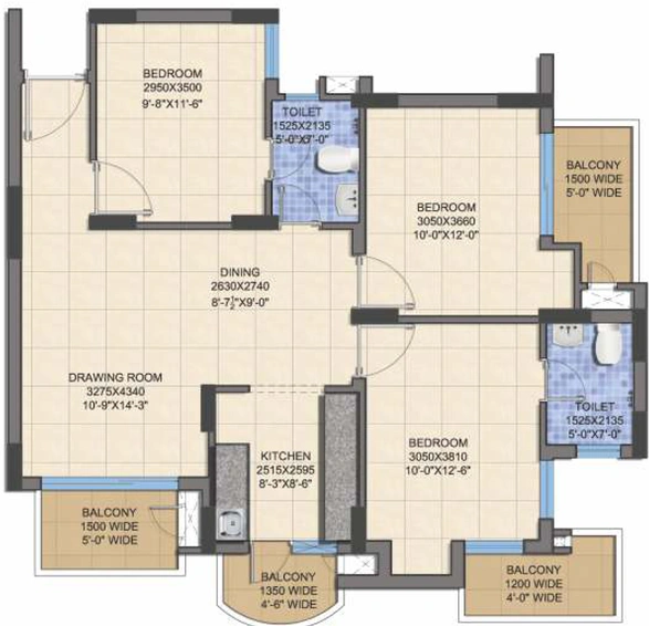 3 BHK Flat in Shri Laxmi Celebration in Vasundhara, Ghaziabad - Image 322994