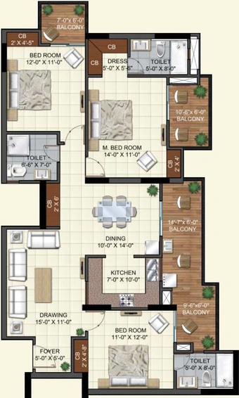 3 BHK Flat in Omega Windsor Greens in Faizabad Road, Lucknow - Image 333363
