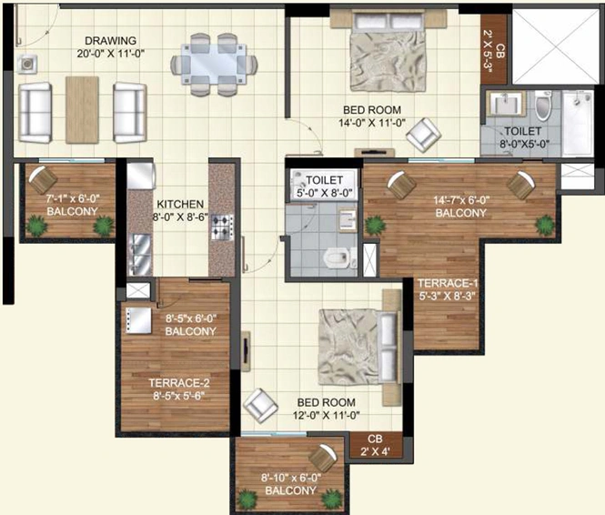 2 BHK Flat in Omega Windsor Greens in Faizabad Road, Lucknow - Image 333360