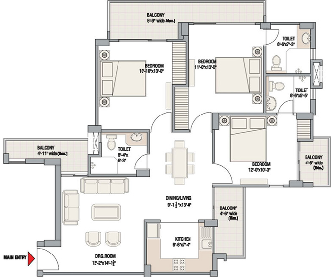 3 BHK Flat in Eldeco Luxa in Sitapur Road, Lucknow - Image 333428