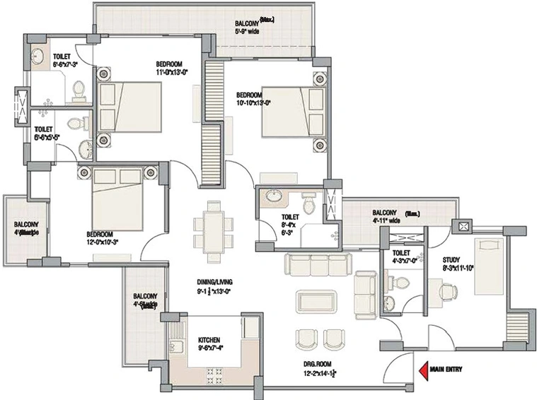 3 BHK Flat in Eldeco Luxa in Sitapur Road, Lucknow - Image 333429