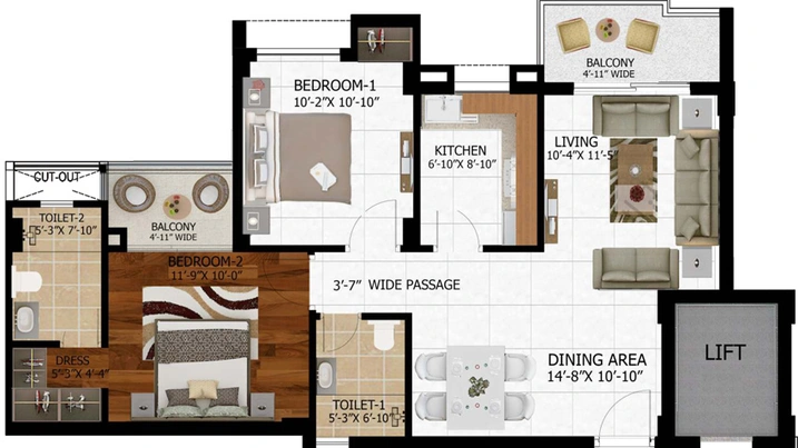 2 BHK Flat in Shalimar Mannat in Faizabad Road, Lucknow - Image 495566