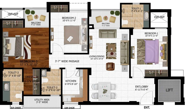 3 BHK Flat in Shalimar Mannat in Faizabad Road, Lucknow - Image 495568
