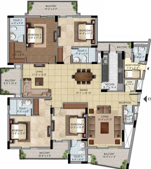 4 BHK Flat in Belvedere Court - One World in Gomti Nagar Extension, Lucknow - Image 343118