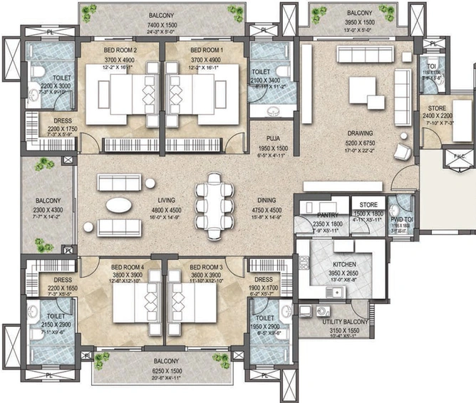 4 BHK Flat in Belvedere Suites - One World in Gomti Nagar Extension, Lucknow - Image 395840