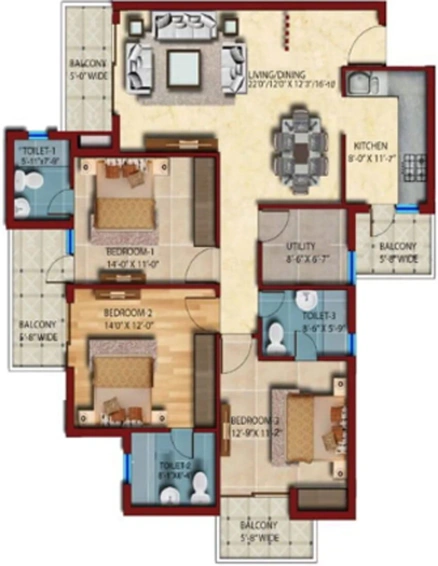 3 BHK Flat in Ambika Florence Park in New Chandigarh, Chandigarh - Image 337789