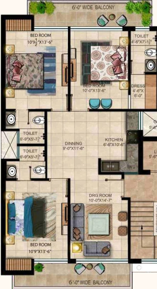 3 BHK Flat in Green Valley Residencia in Zirakpur, Chandigarh - Image 337973