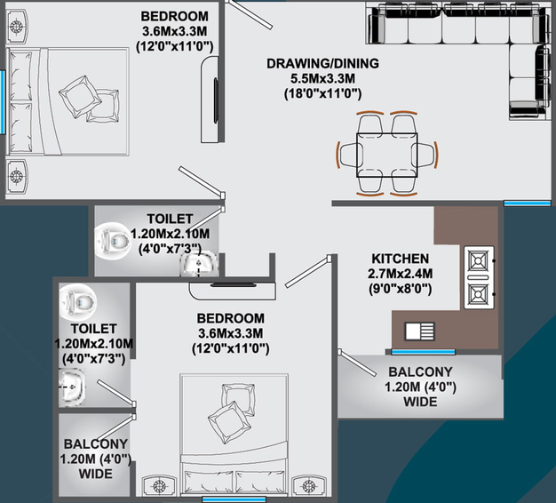 2 BHK Flat in Landmark Sunrise Heights in Hoshangabad Road, Bhopal - Image 397642