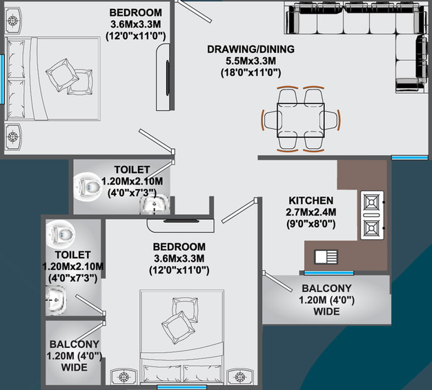 2 BHK Flat in Landmark Sunrise Heights in Hoshangabad Road, Bhopal - Image 397641