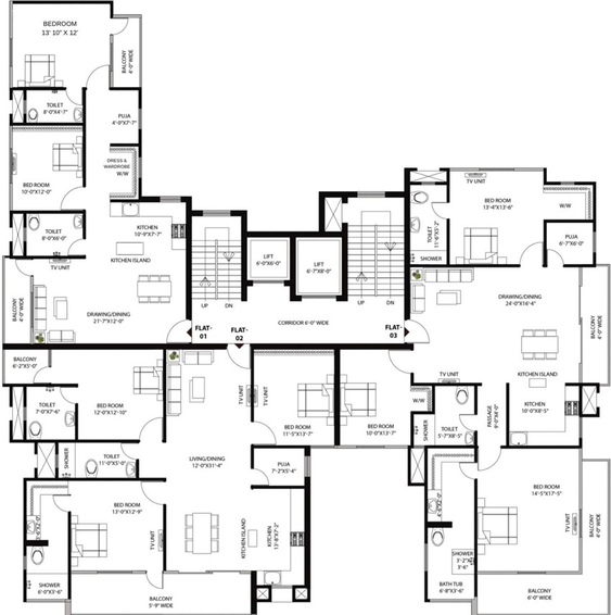 Floor Plan of Pratishtha One Residences in Morabadi, Ranchi - Image 5735