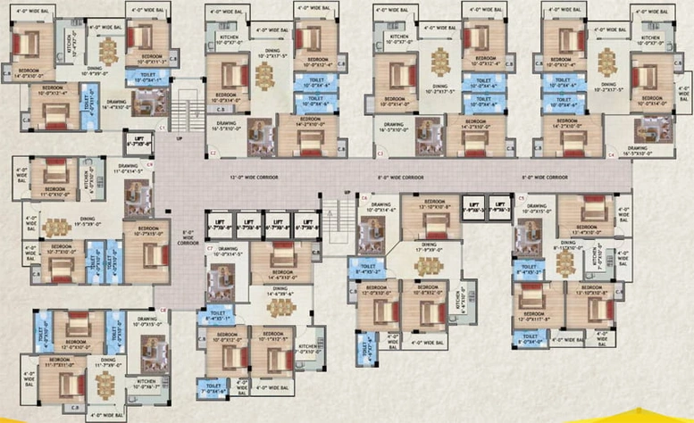 Floor Plan of Global Platinum in Chaputoli, Ranchi - Image 12343