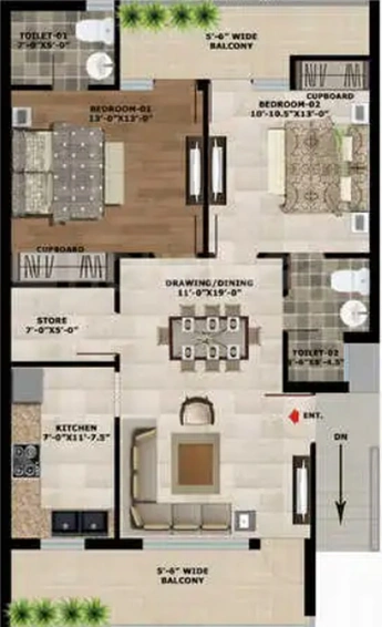 2 BHK Flat in SBP Homes Gardenia in Mohali, Chandigarh - Image 366227